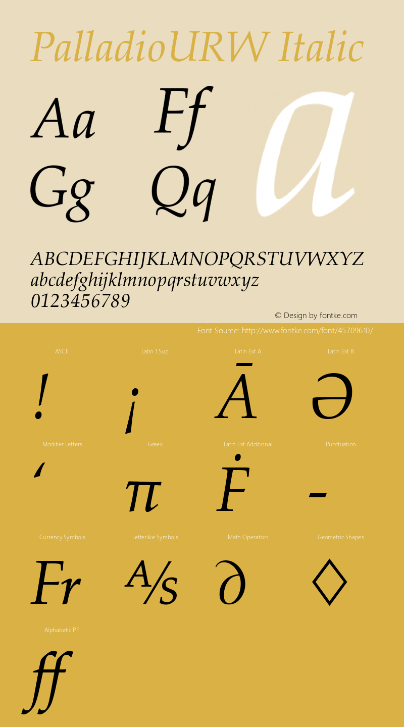 PalladioURW Italic Version 1.00图片样张