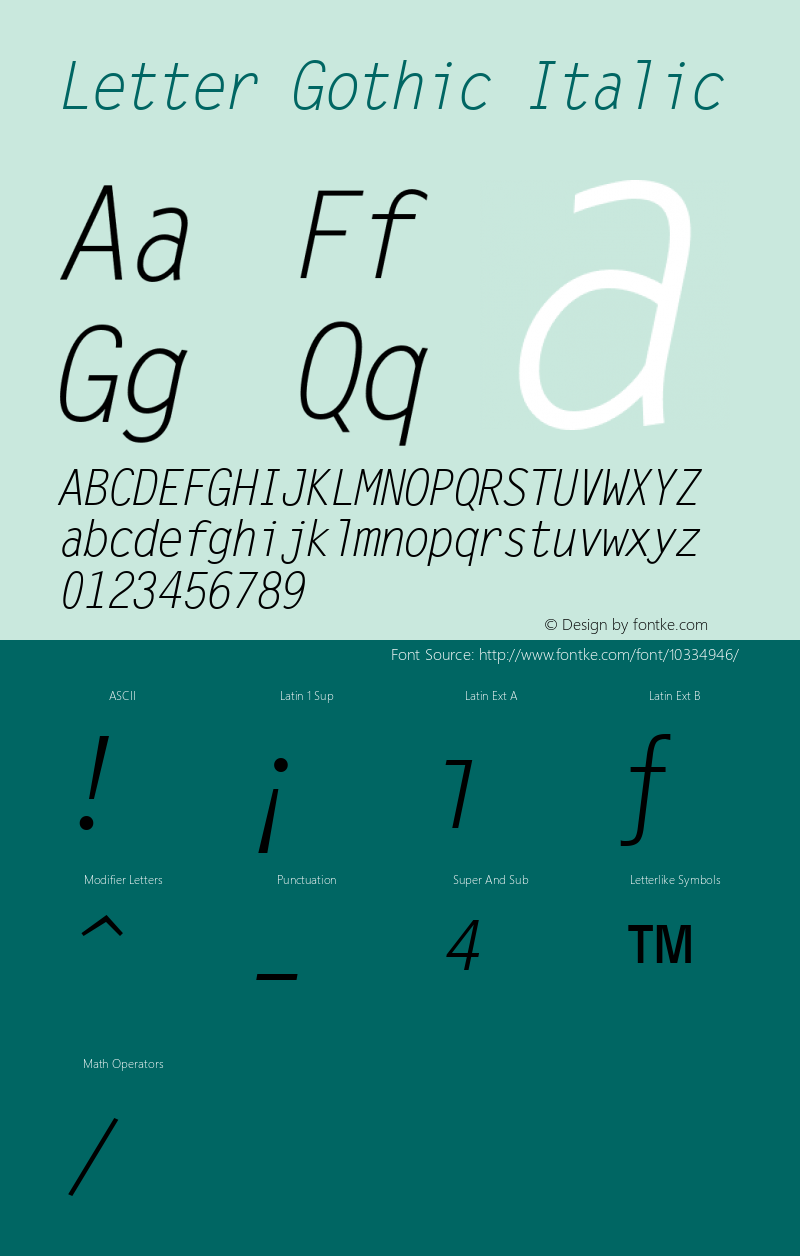 Letter Gothic Italic Version 1.3 (ElseWare)图片样张