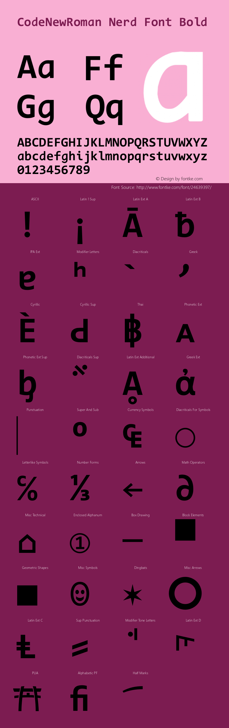 Code New Roman Bold Nerd Font Complete Version 1.90 November 29, 2014图片样张