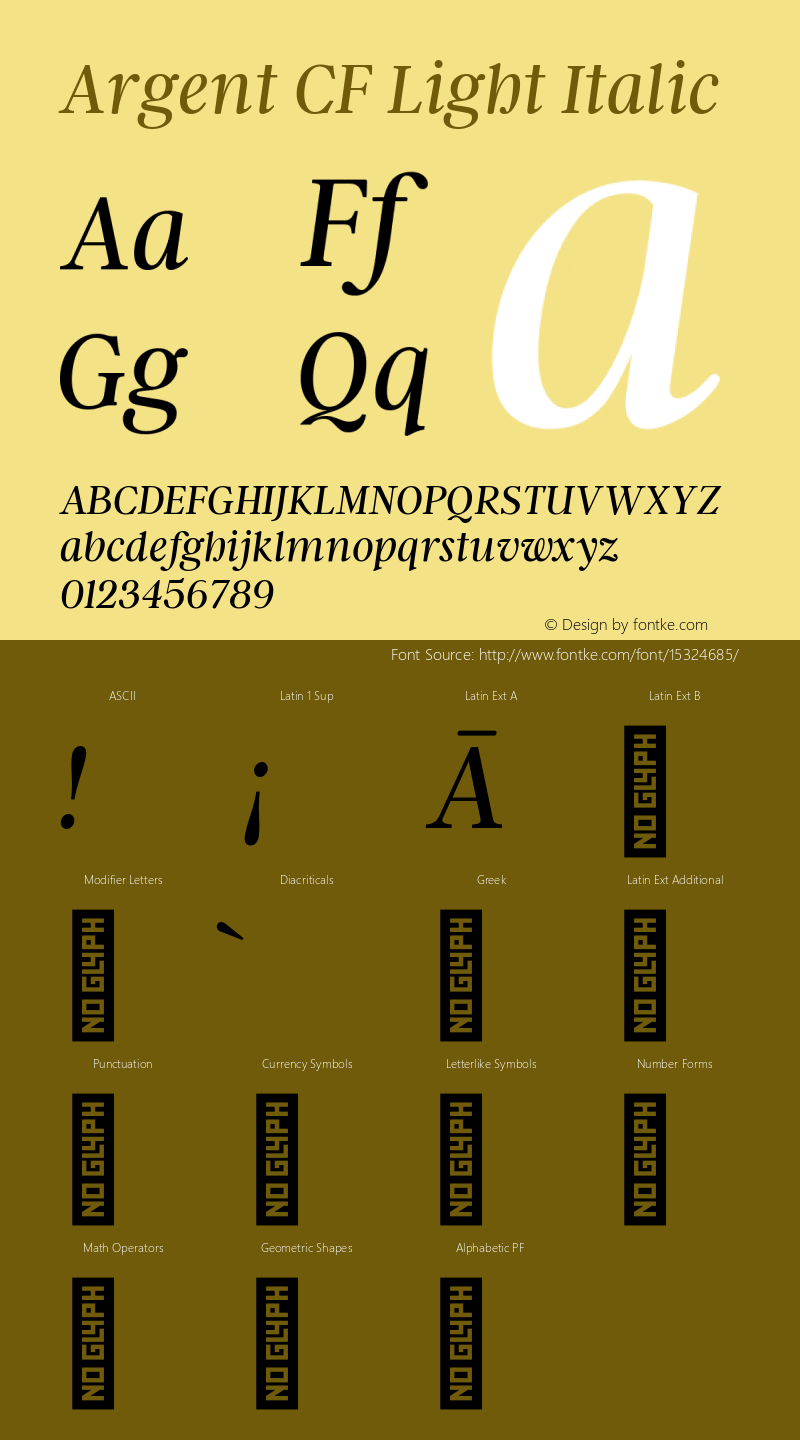 Argent CF Light Italic Version 1.000图片样张