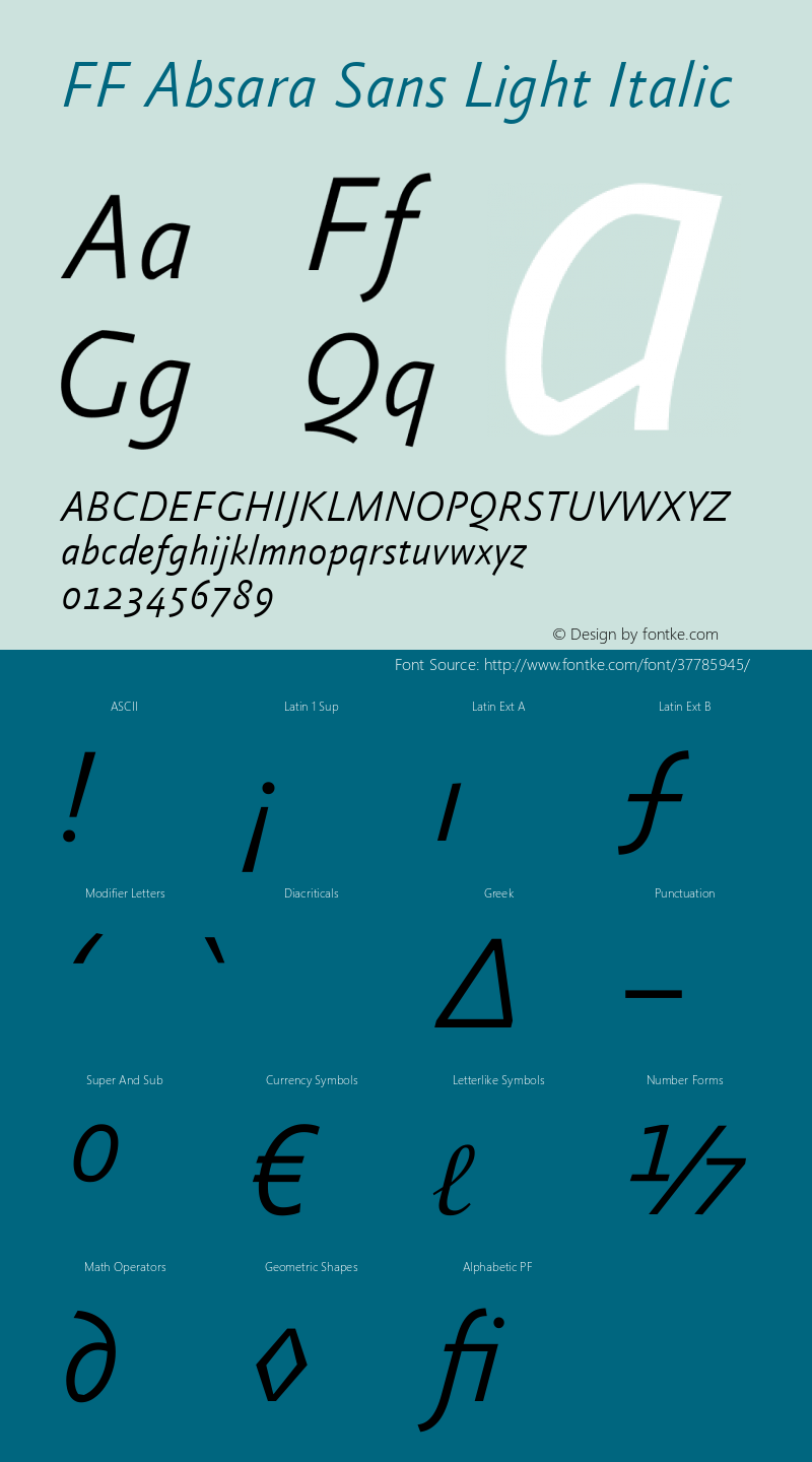 FF Absara Sans Light Italic Version 7.504图片样张