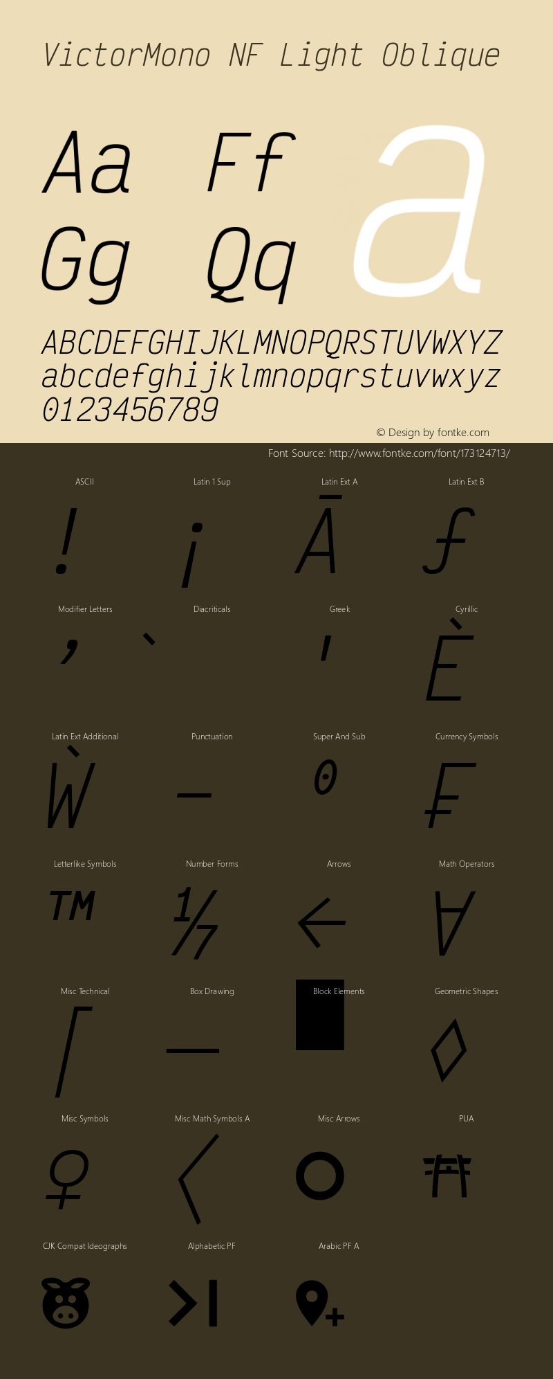 Victor Mono Light Oblique Nerd Font Complete Mono Windows Compatible Version 1.410图片样张