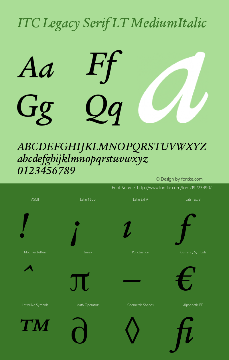 ITC Legacy Serif LT Medium Italic Version 006.000图片样张