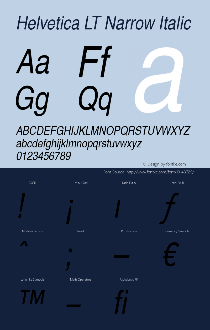 Helvetica LT Narrow Italic Version 6.1; 2002图片样张