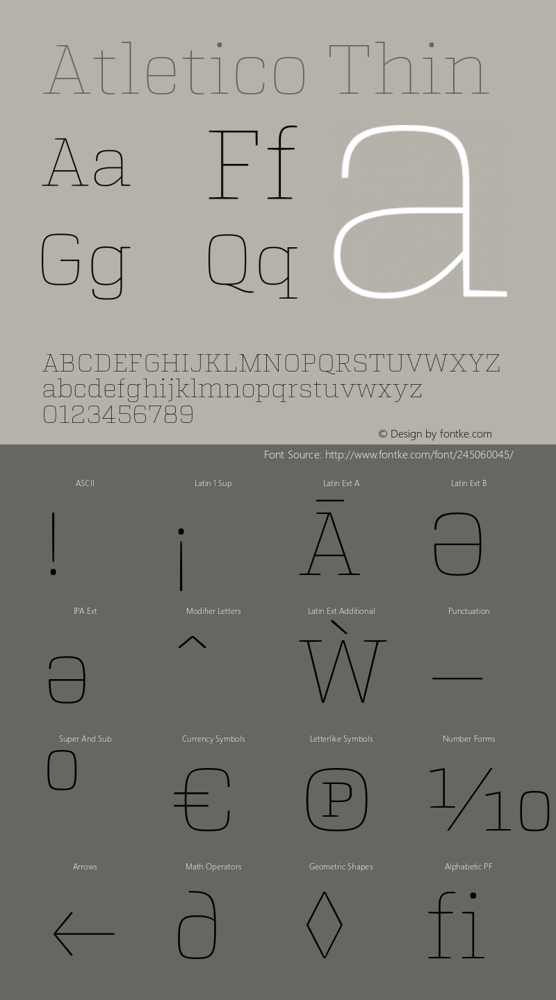 Atletico Thin Version 1.000;PS 001.000;hotconv 1.0.70;makeotf.lib2.5.58329图片样张