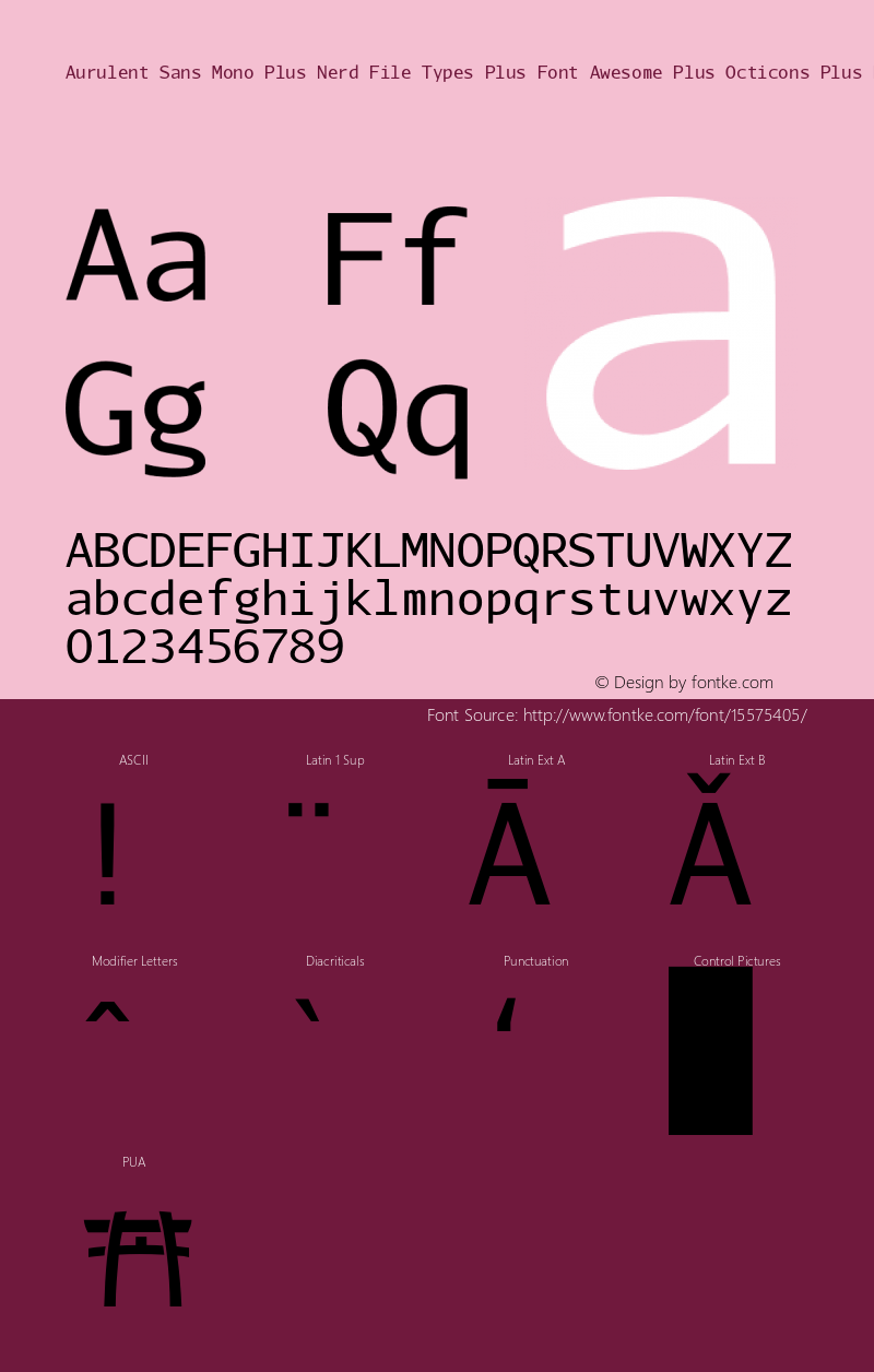 Aurulent Sans Mono Plus Nerd File Types Plus Font Awesome Plus Octicons Plus Pomicons Normal Version 2007.05.04图片样张