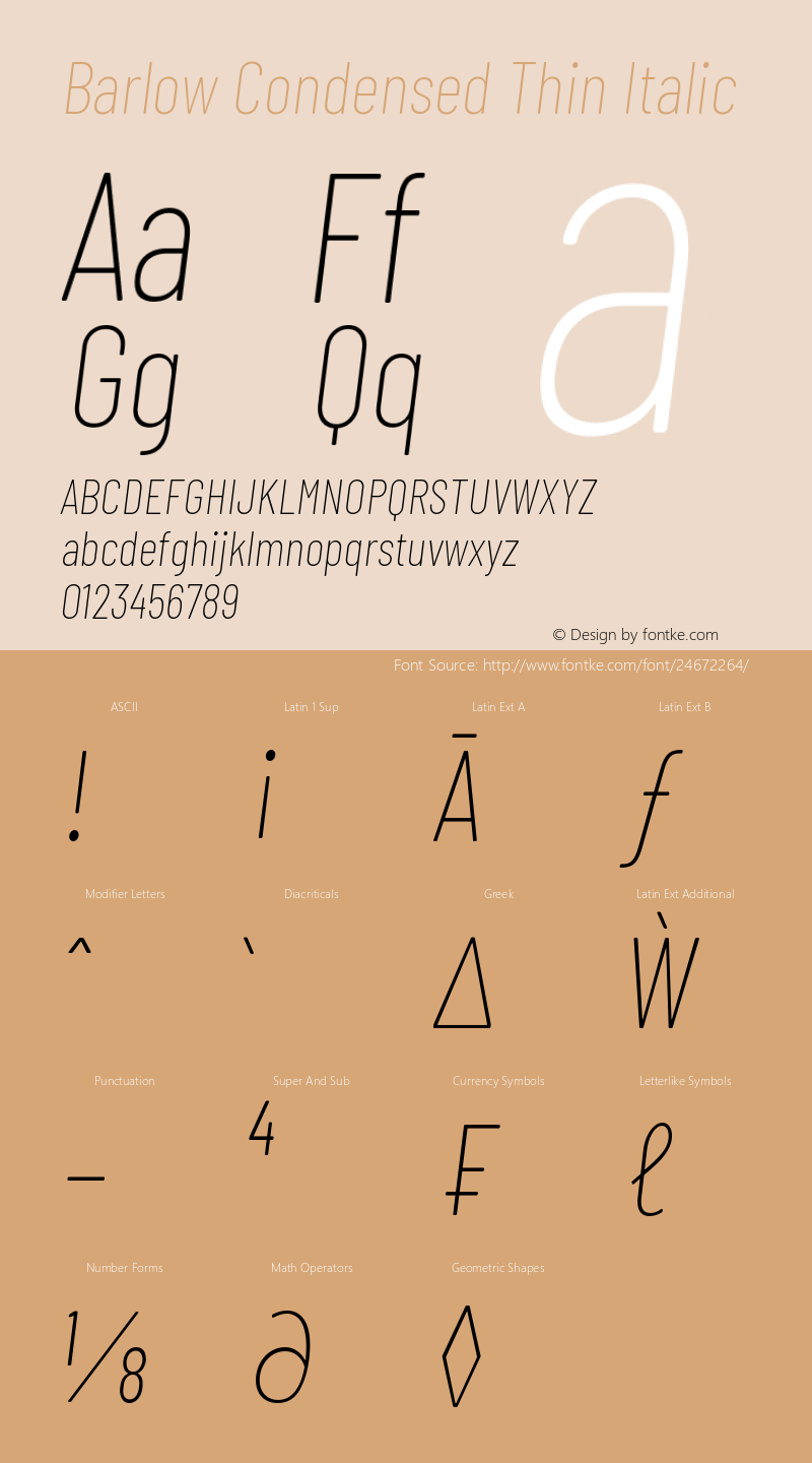 Barlow Condensed Thin Italic Version 1.203图片样张