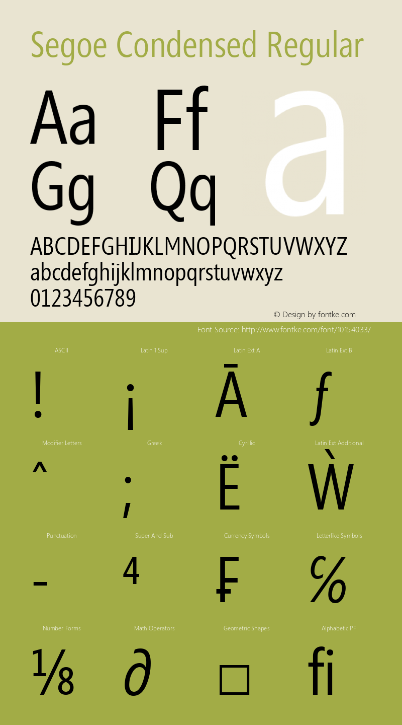 Segoe Condensed Regular Version 1.05图片样张