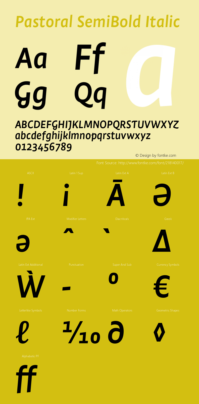 Pastoral SemiBold Italic Version 1.00图片样张