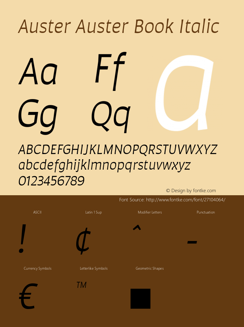 Auster Auster Book Italic Version 1.000;PS 001.000;hotconv 1.0.88;makeotf.lib2.5.64775图片样张