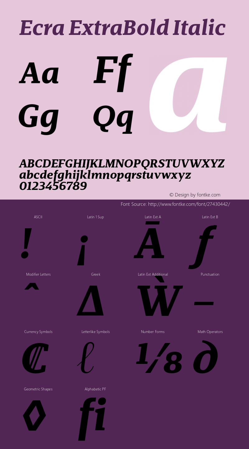 Ecra ExtraBold Italic Version 1.001;PS 001.001;hotconv 1.0.70;makeotf.lib2.5.58329图片样张