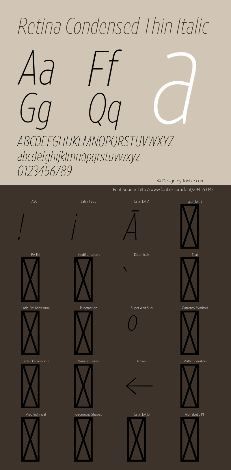 RetinaCondensed-ThinItalic Version 1.001;PS 0.000;hotconv 16.6.51;makeotf.lib2.5.65220图片样张