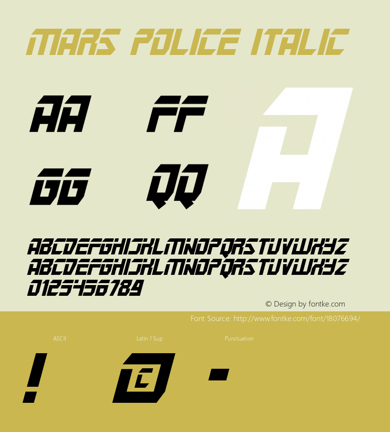 Mars Police Italic Macromedia Fontographer 4.1 11/18/01图片样张