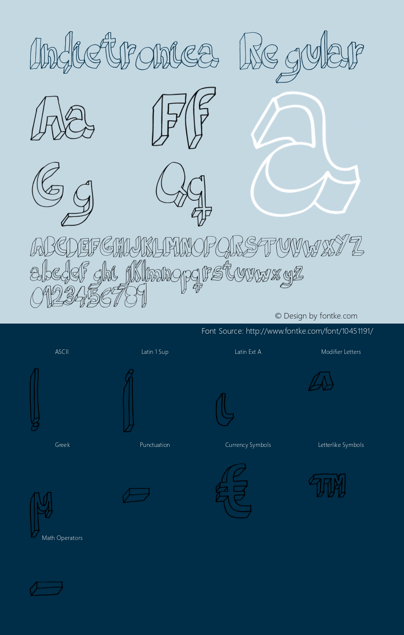 Indietronica Regular Version 1.000;PS 002.000;hotconv 1.0.56;makeotf.lib2.0.21325 DEVELOPMENT图片样张