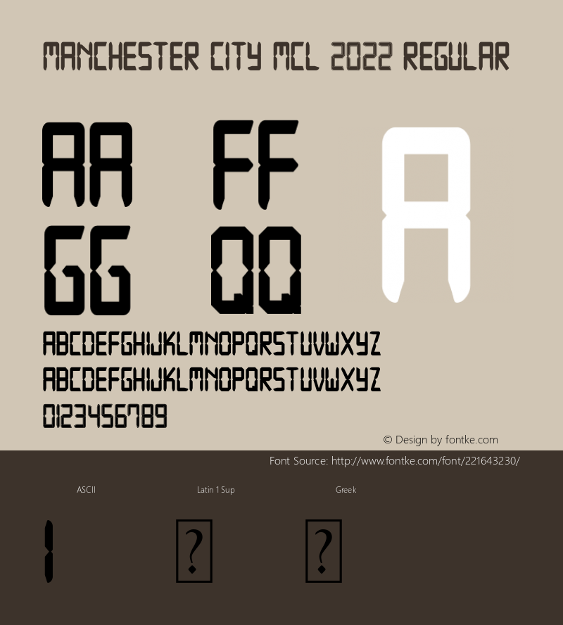 Manchester city MCL 2022 Version 1.00;July 29, 2021;FontCreator 12.0.0.2522 64-bit图片样张
