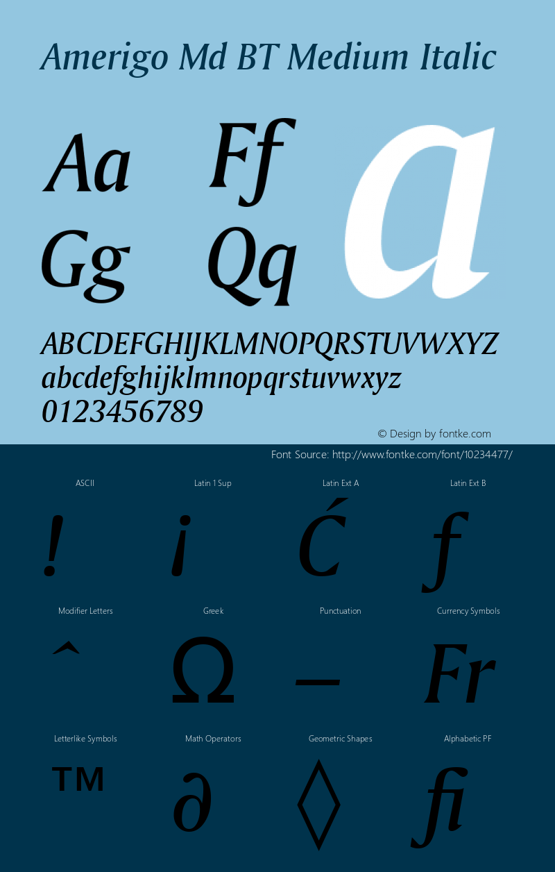 Amerigo Md BT Medium Italic Version 1.01 emb4-OT图片样张