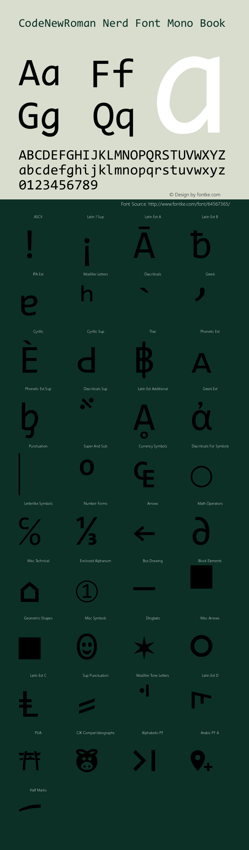 Code New Roman Nerd Font Complete Mono Version 2.00 November 29, 2014图片样张