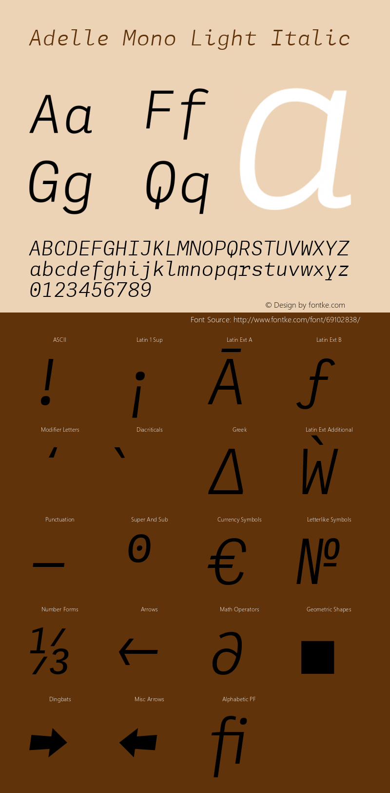 Adelle Mono Light Italic Version 1.001;hotconv 1.0.114;makeotfexe 2.5.65599图片样张