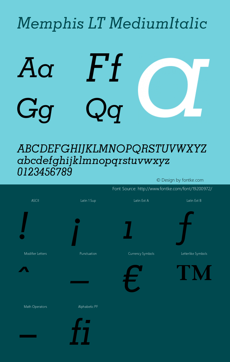 Memphis LT Medium Italic Version 006.000图片样张