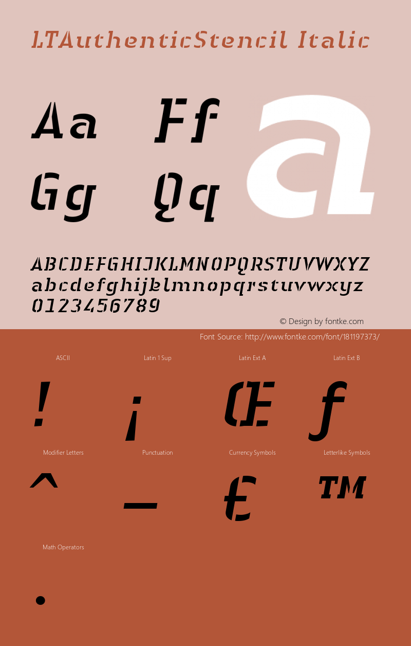 Linotype Authentic Stencil Italic Version 1.0; 2000; initial release图片样张