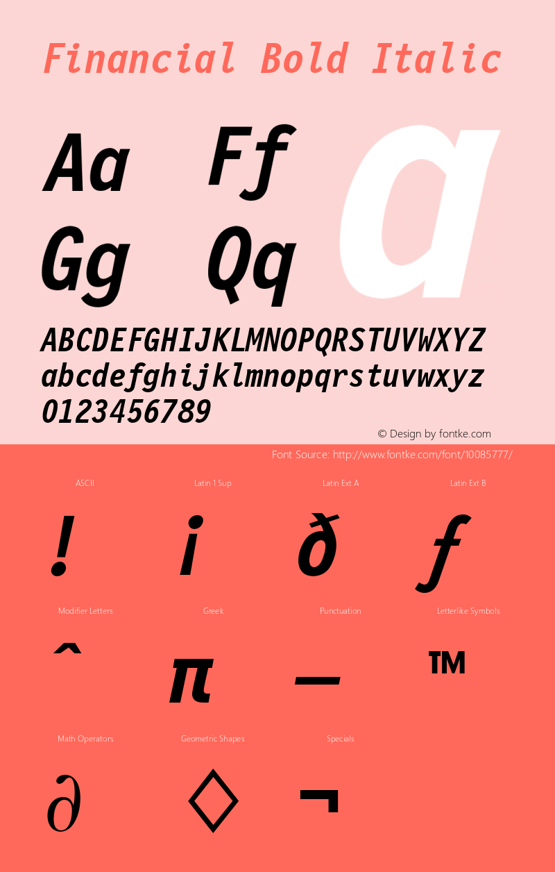 Financial Bold Italic Font Version 2.6; Converter Version 1.10图片样张