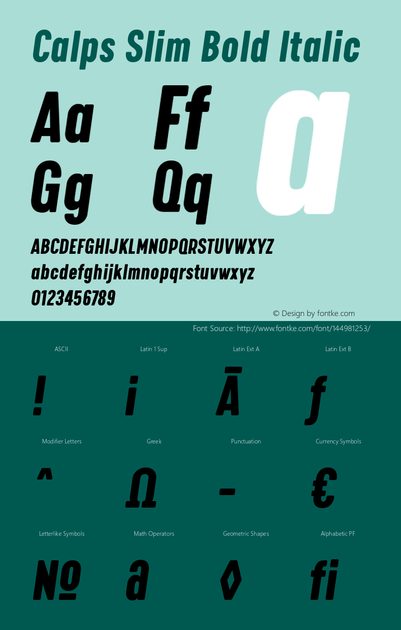 Calps Slim Bold Italic Version 1.000图片样张