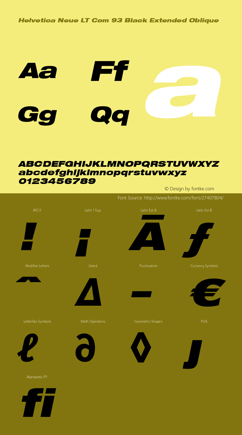 Helvetica Neue LT Com 93 Black Extended Oblique Version 1.20图片样张