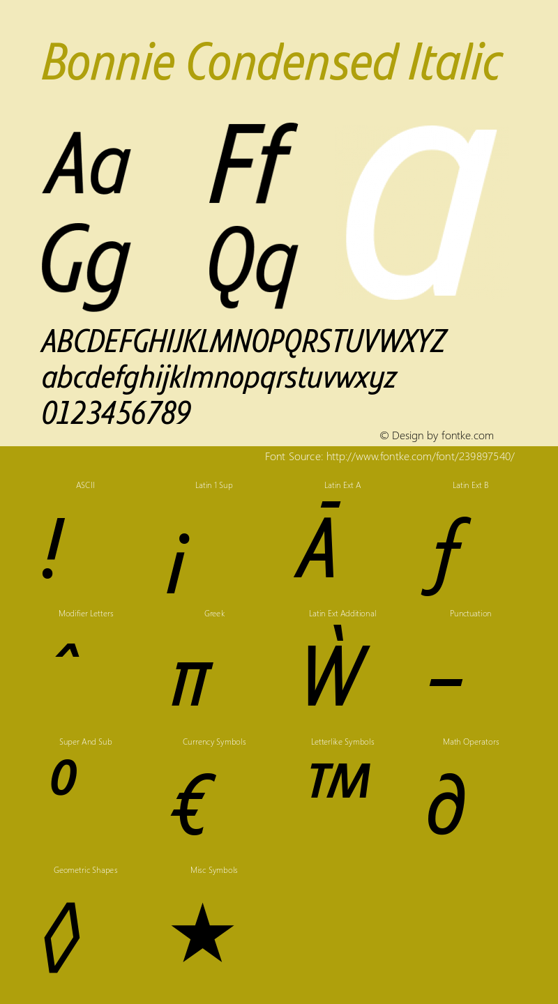 Bonnie Condensed Regular Italic Version 1.300图片样张