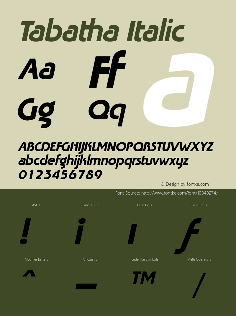 Tabatha Italic W.S.I. Int'l v1.1 for GSP: 6/20/95图片样张