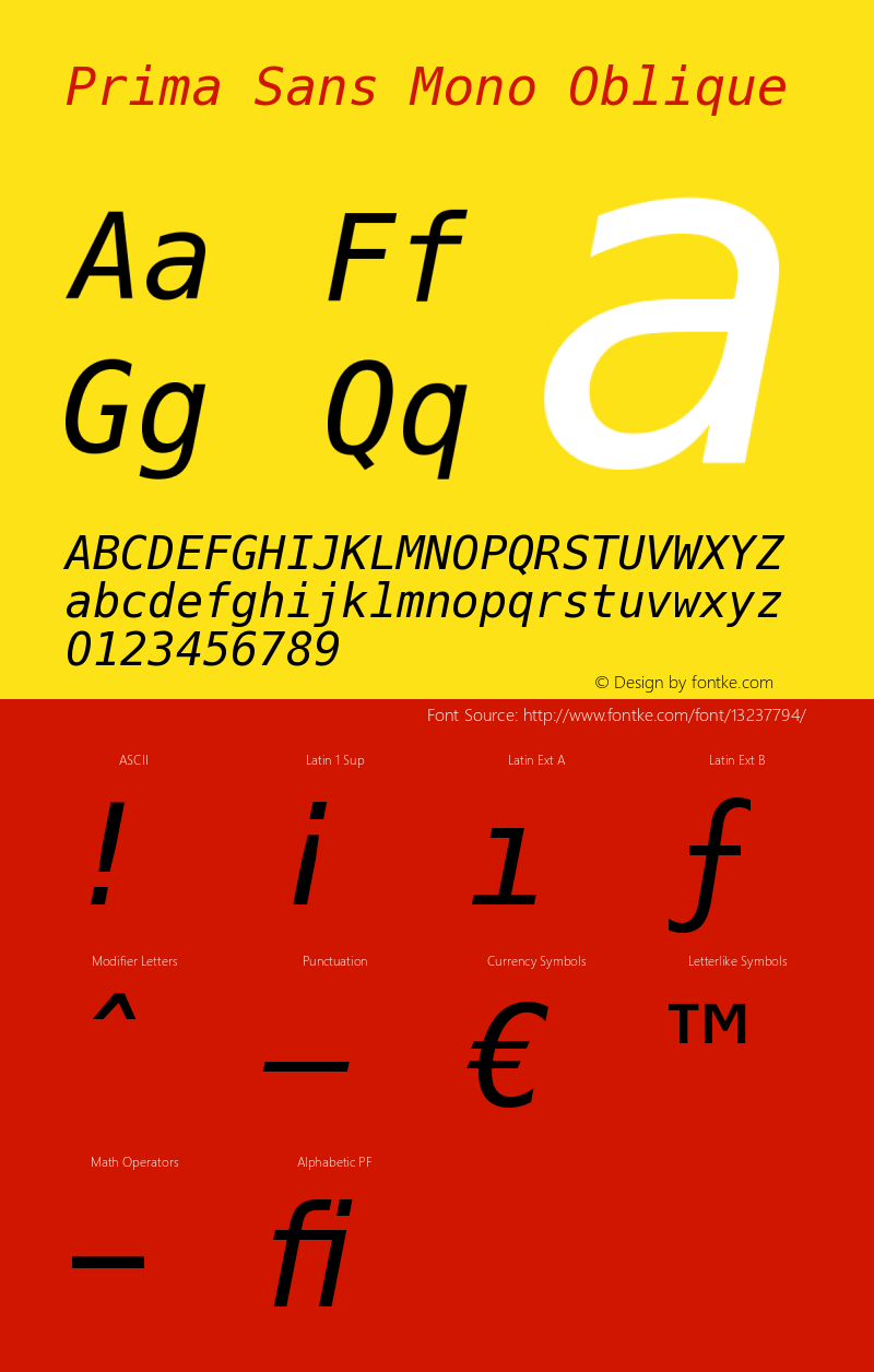 Prima Sans Mono Oblique Version 003.001图片样张