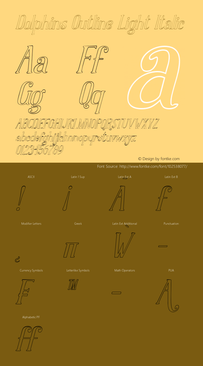 Dolphins Outline Light Italic Version 1.000图片样张