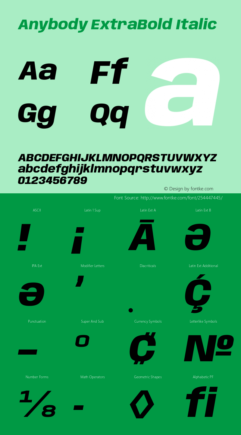 Anybody ExtraBold Italic Version 1.113;gftools[0.9.25]图片样张