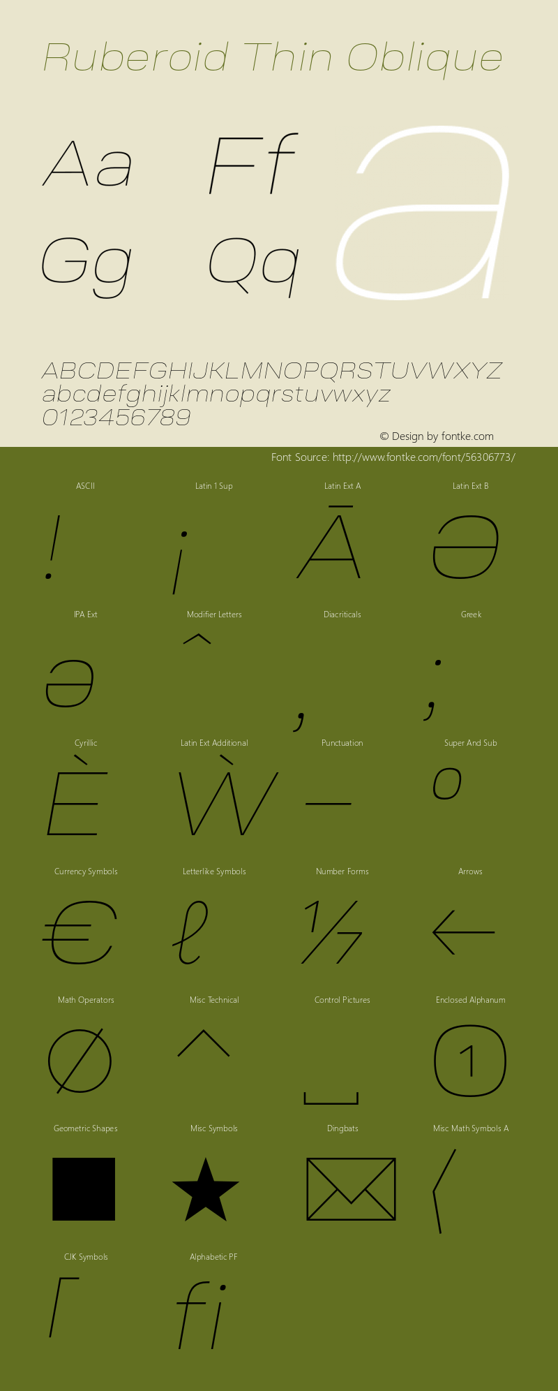 Ruberoid-ThinOblique Version 1.000; ttfautohint (v0.97) -l 8 -r 50 -G 200 -x 14 -f dflt -w G图片样张