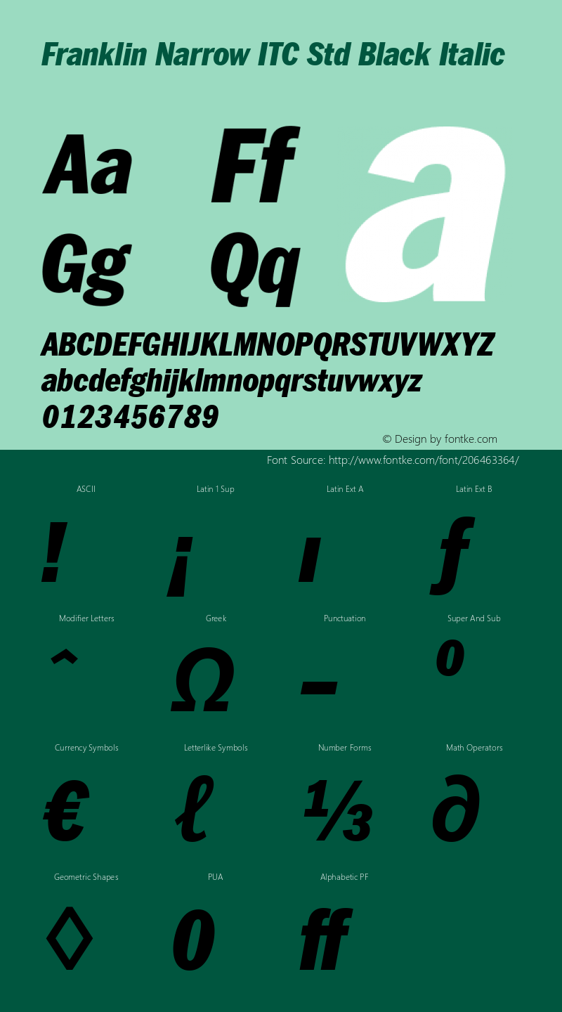 Franklin Narrow ITC Std Black Italic Version 1.01图片样张