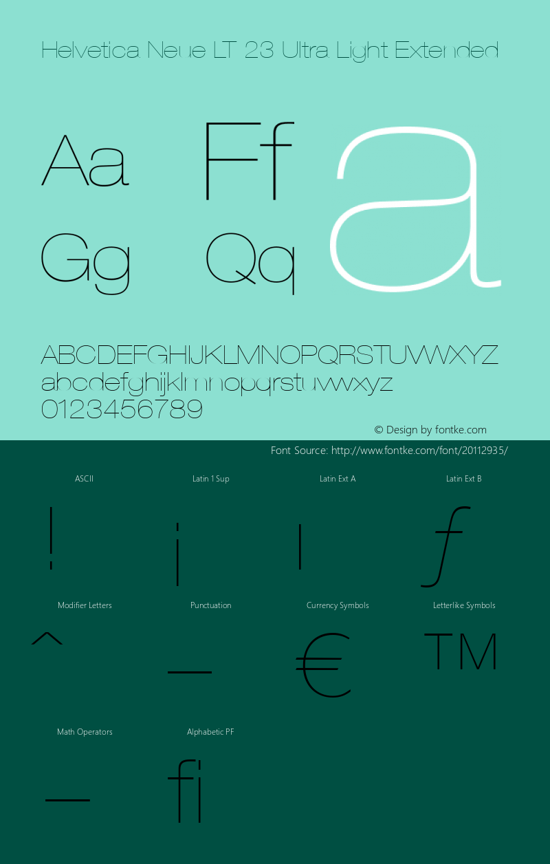 Helvetica LT 23 Ultra Light Extended Version 1.70; 2006图片样张
