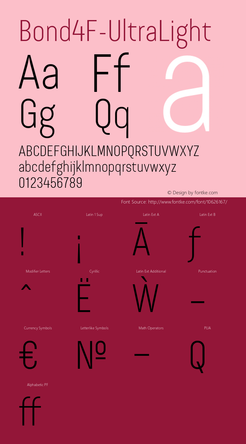 Bond4F-UltraLight ☞ 0.95;com.myfonts.easy.4thfebruary.bond-4f.ultra-light.wfkit2.version.4dHt图片样张