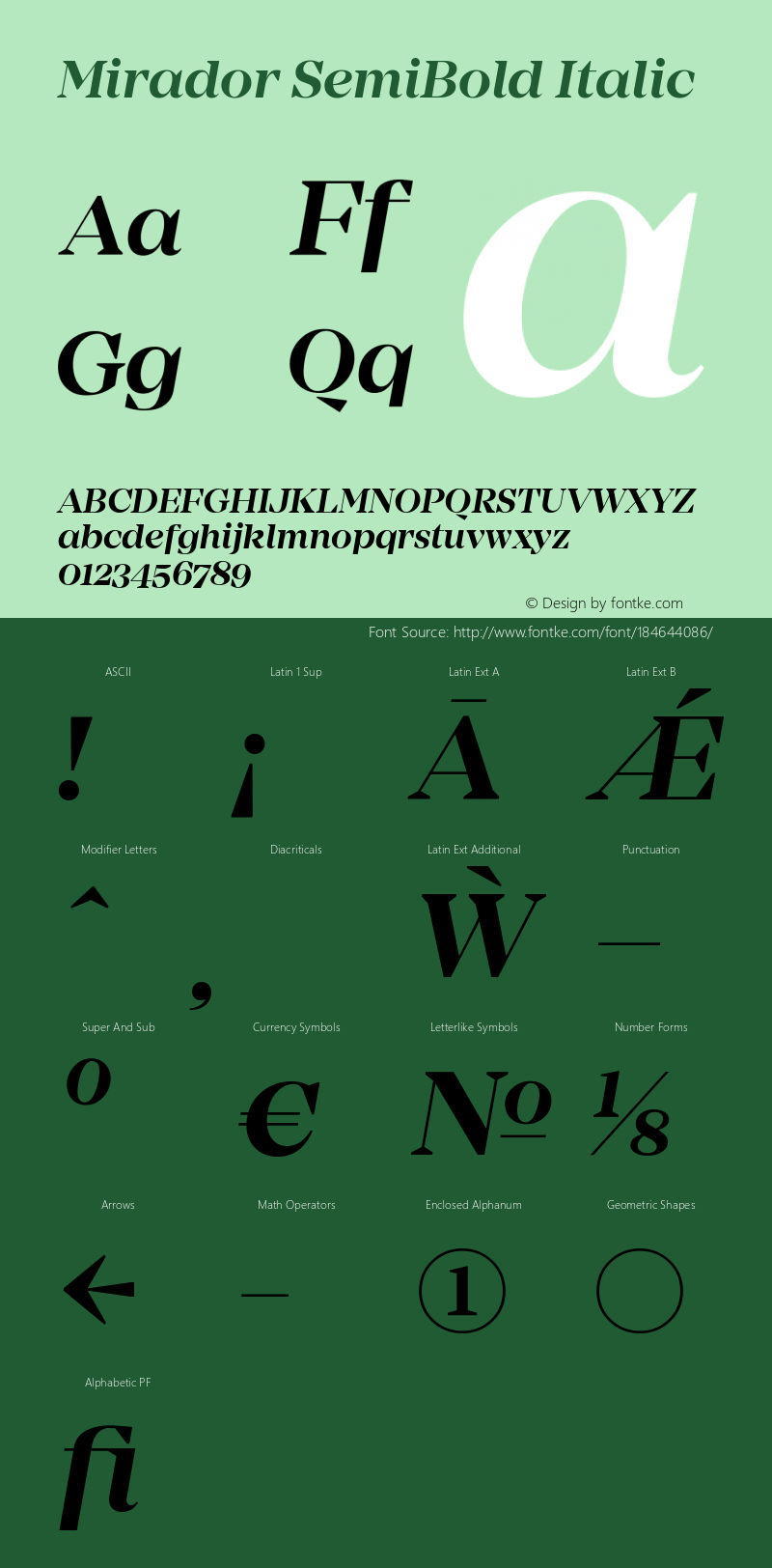 Mirador SemiBold Italic Version 1.000;PS 001.000;hotconv 1.0.70;makeotf.lib2.5.58329图片样张