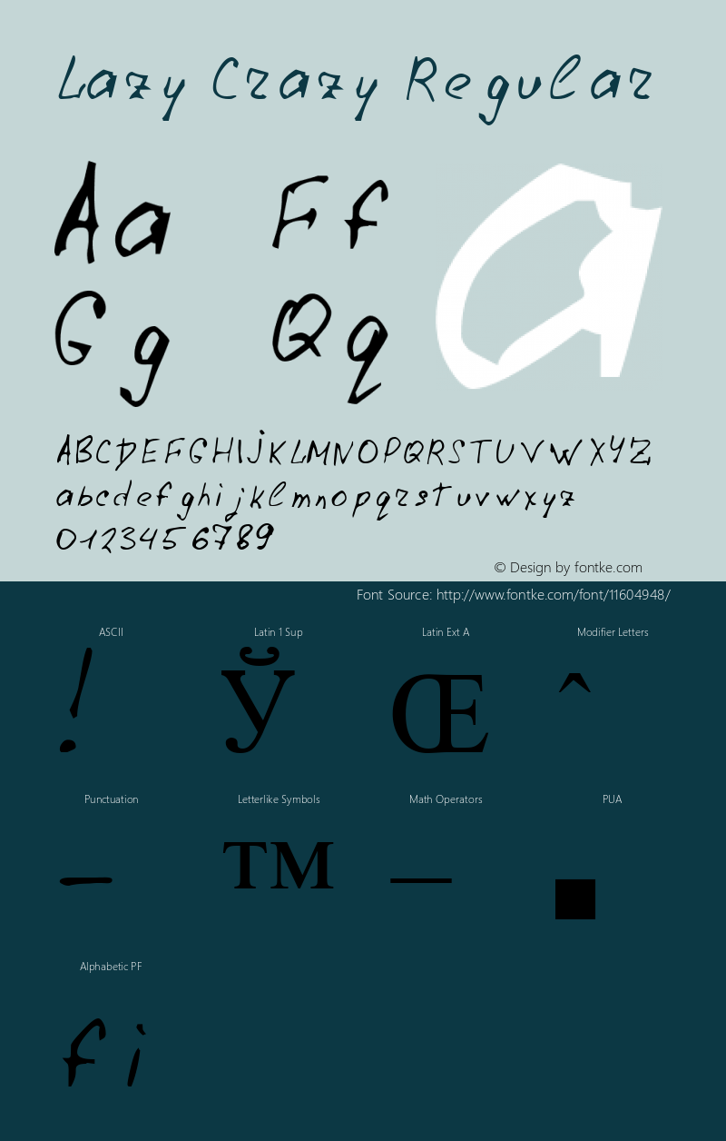 Lazy Crazy Regular MS core font:V2.00图片样张