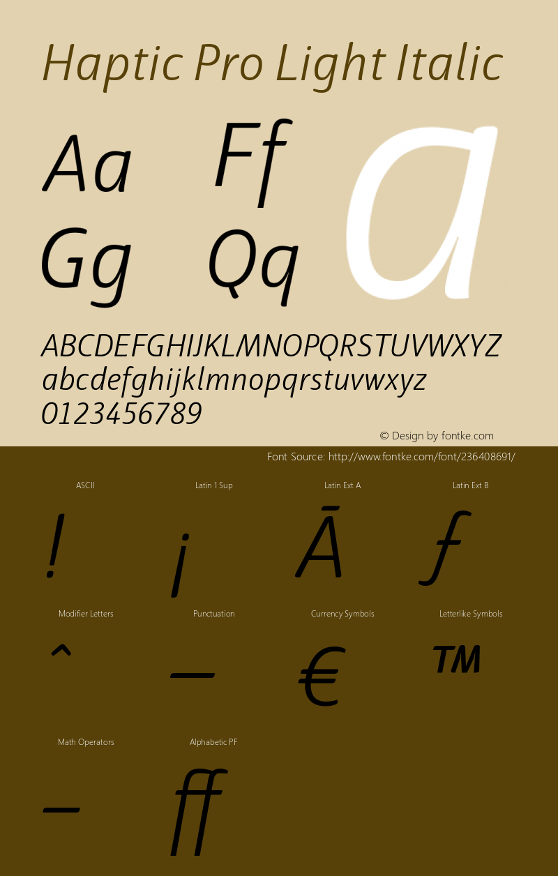 Haptic Pro Light Italic Version 1.000图片样张