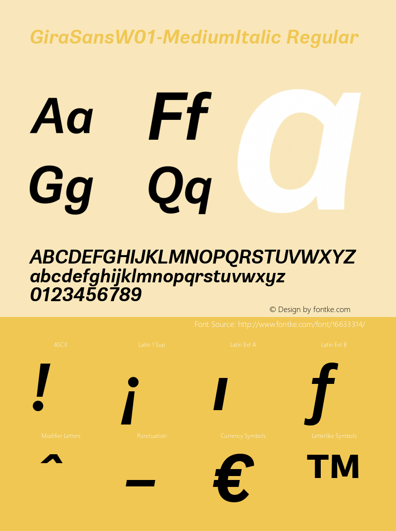 GiraSansW01-MediumItalic Regular Version 1.10图片样张