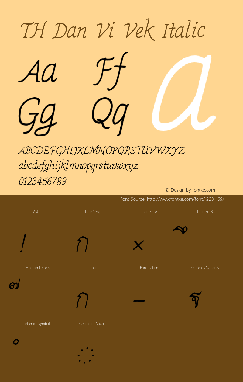 TH Dan Vi Vek Italic Version 1.01 2015 by Fontcraft : Jutipong Poosumas图片样张