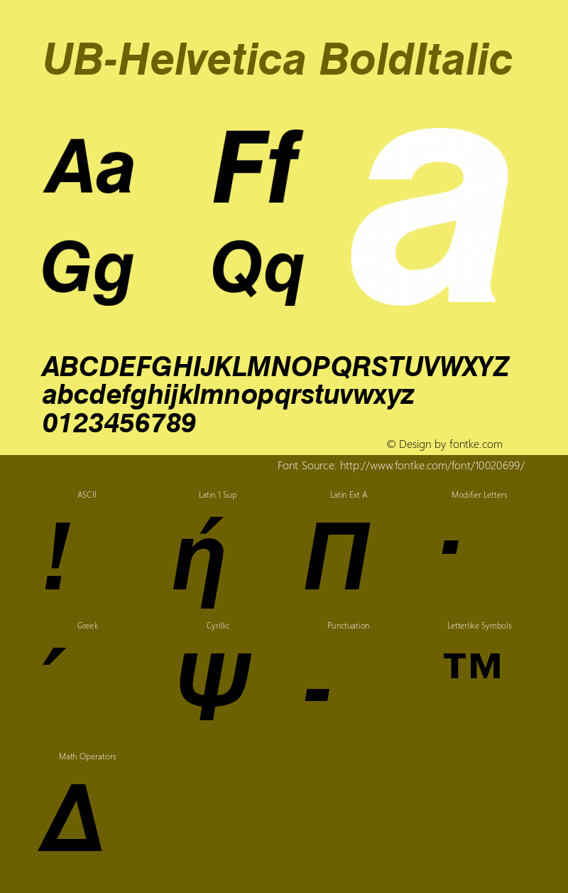 UB-Helvetica BoldItalic March 1996 Version 4.0图片样张