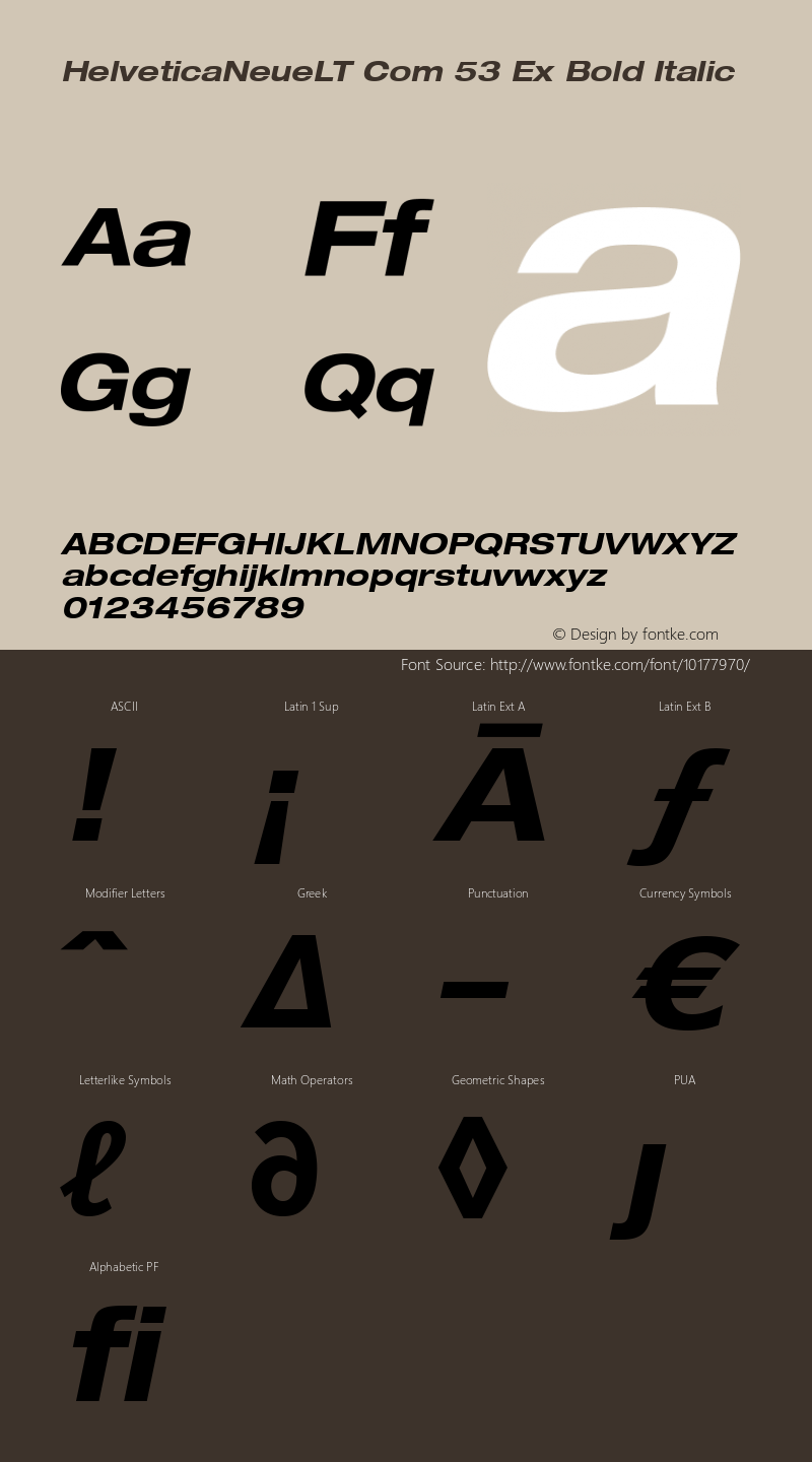 HelveticaNeueLT Com 53 Ex Bold Italic Version 1.00; 2006图片样张