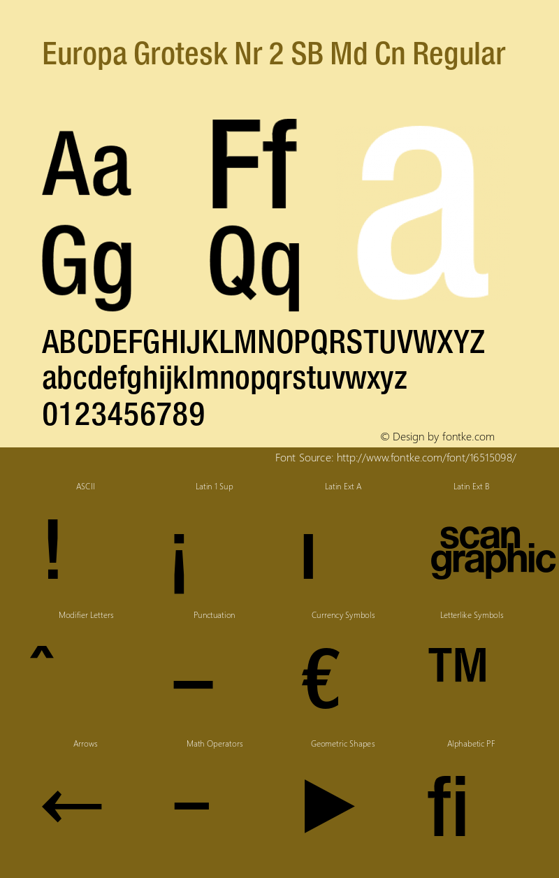 Europa Grotesk Nr 2 SB Md Cn Regular Version 3.01 2014; ttfautohint (v1.3);com.myfonts.easy.efscangraphic.europa-grotesk-no-2-sb.med-con.wfkit2.version.4rku图片样张