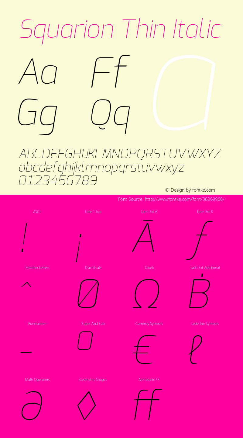 Squarion Thin Italic Version 1.00;September 12, 2019;FontCreator 11.5.0.2425 64-bit; ttfautohint (v1.6)图片样张