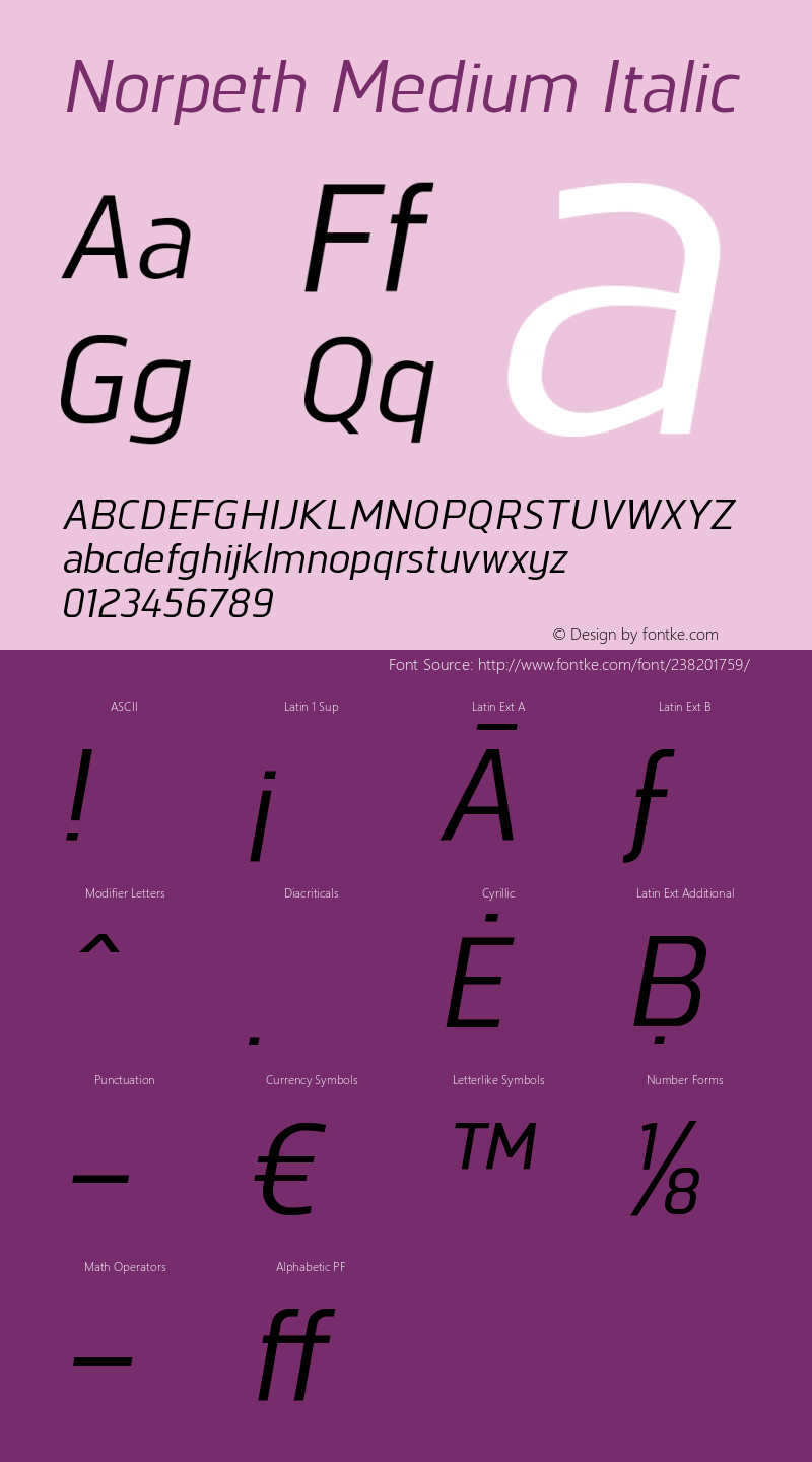 Norpeth Medium Italic Version 1.001;PS 001.001;hotconv 1.0.70;makeotf.lib2.5.58329图片样张