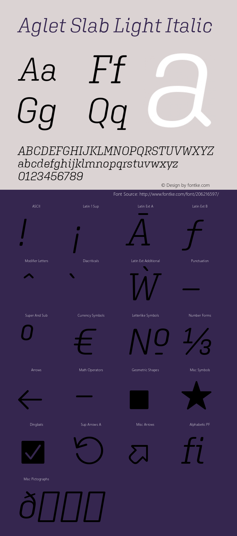 Aglet Slab Light Italic Version 1.002;hotconv 1.0.116;makeotfexe 2.5.65601图片样张