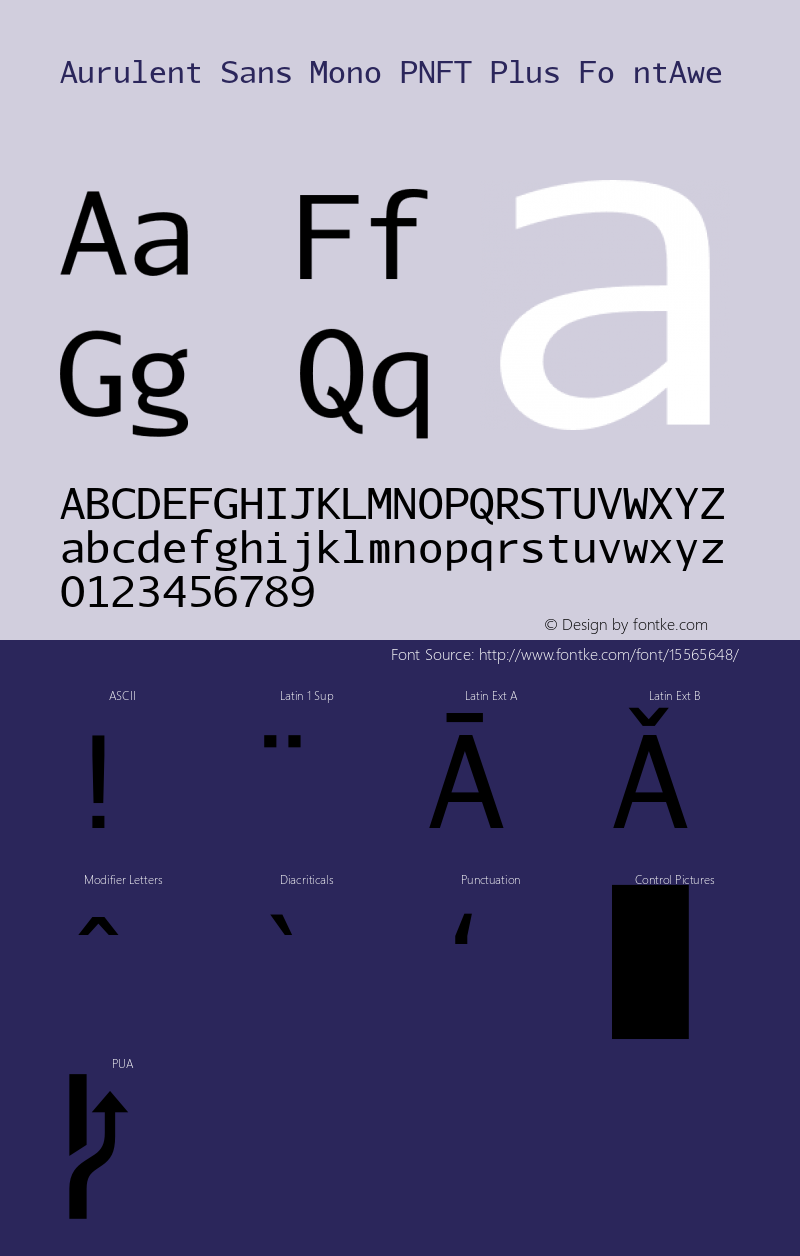 Aurulent Sans Mono PNFT Plus Fo ntAwe Version 2007.05.04图片样张