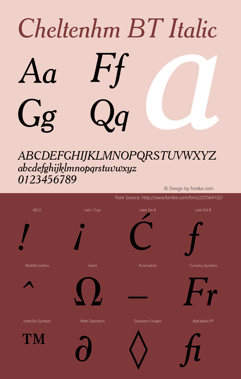 Cheltenhm BT Italic Version 1.01 emb4-OT图片样张