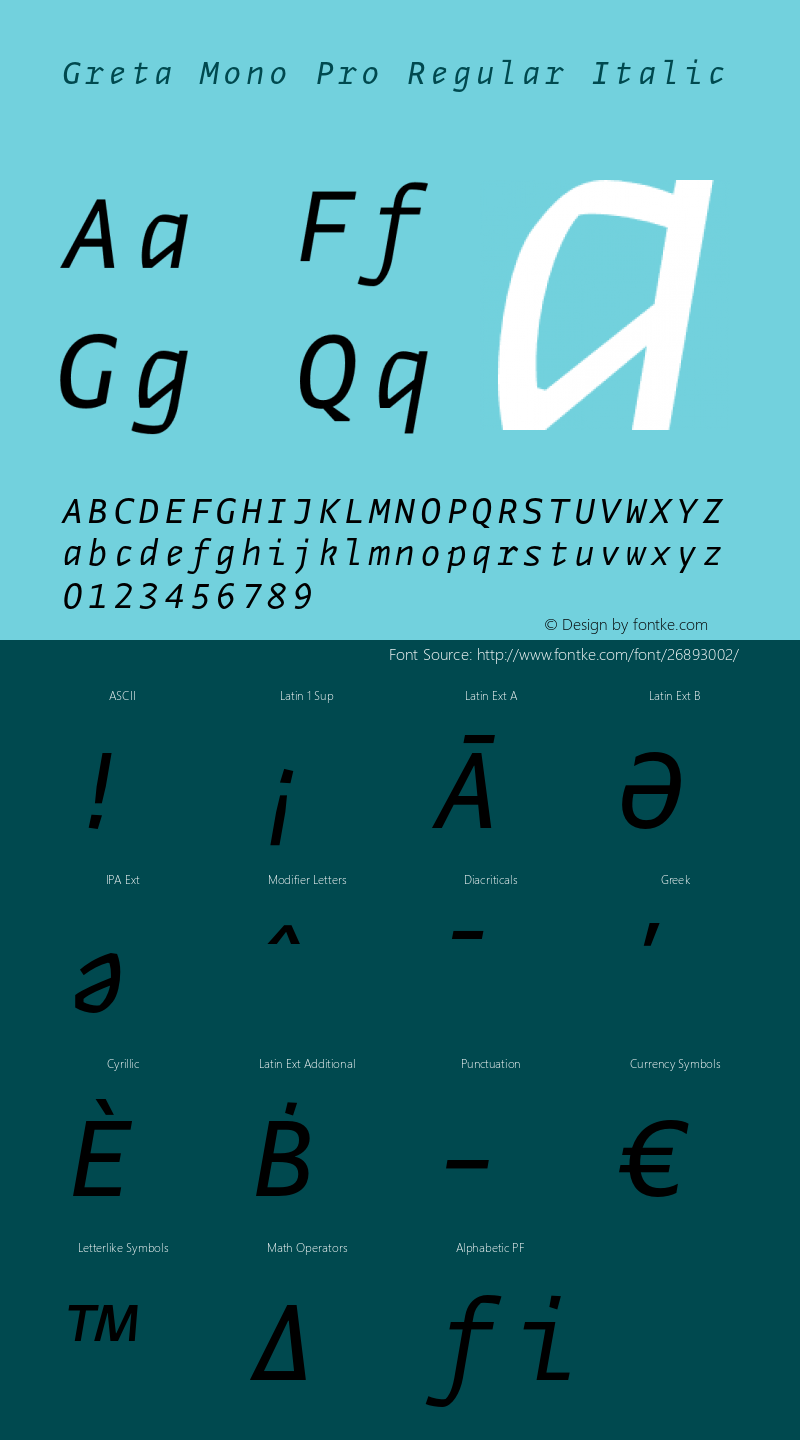 GretaMonoPro-Italic Version 1.0; 2013图片样张
